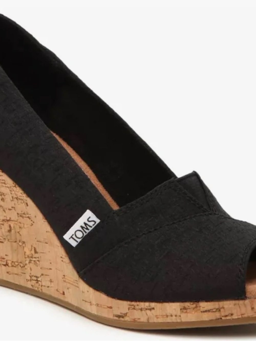 TOMS Black Peep-Toe Cork Wedge Sandals